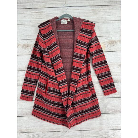 Field and Flower Striped Wool Open Front Cardigan Sweater Womens M Red Black - Picture 1 of 13